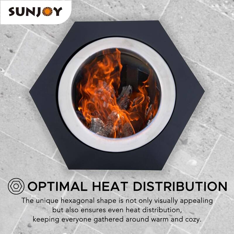 Sunjoy Smokeless Fire Pit, 28 In. Hexagonal Outdoor Fire Pit with PVC Cover and Fire Poker - 28in.