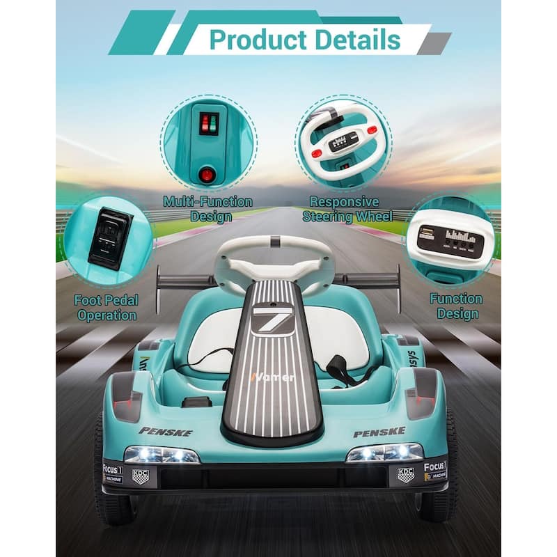 Kids Electric Go Kart, 6V Ride-On Racer Car Toy for Kids Best Gift