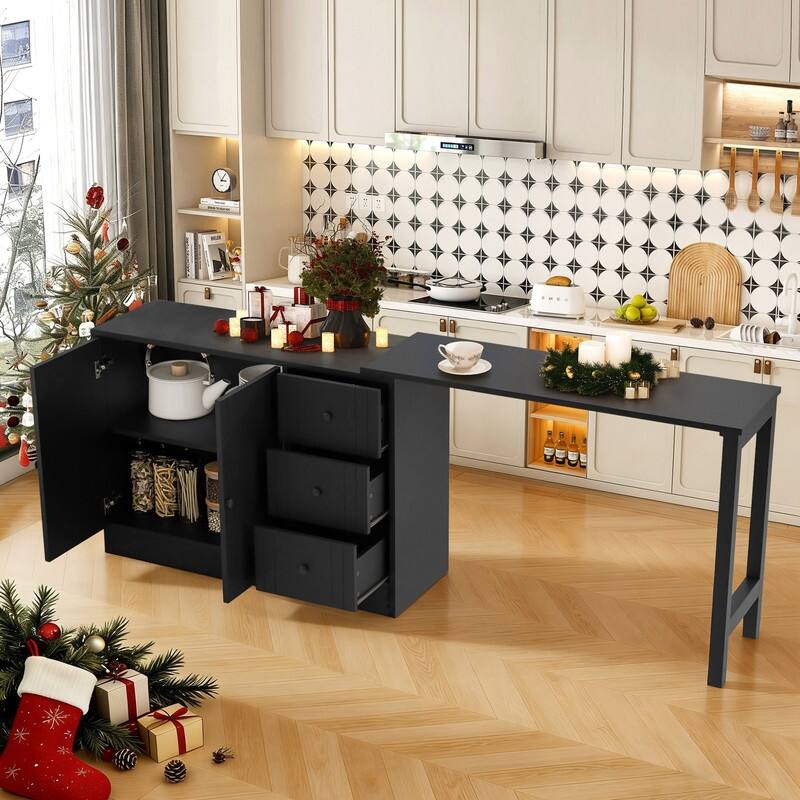 Multifunctional 89.7" Wooden Sideboard with Extendable Table and Storage for Living Room Organization - Black