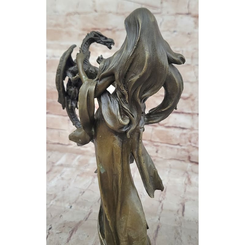 Khaleesi Daenerys Game Of Thrones Girl W/ Dragon Bronze Statue Sculpture Figure 14 Inches X 6 Inches