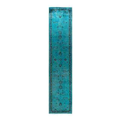 Fine Vibrance One-of-a-Kind Hand-Knotted Runner Rug - Green, 2' 8" x 12' 2" - 2' 8" x 12' 2"