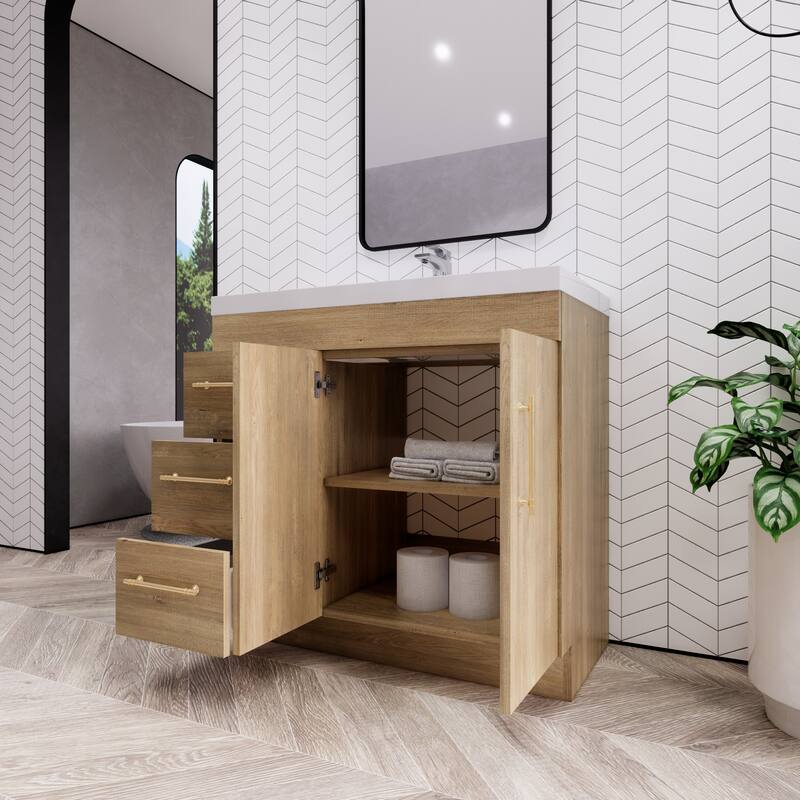 Eliza 36'' Freestanding Vanity(Left Drawers) with Single Sink