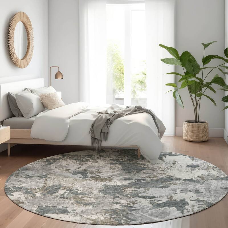 Premium Washable Super Soft Abstract Floral Mayfield Rug - Charcoal - 8' x 8'
