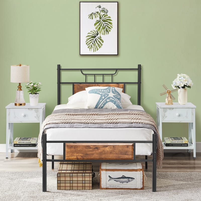 Taomika Mid Century 3-Pieces Bed and Nightstands Sets - White - Twin