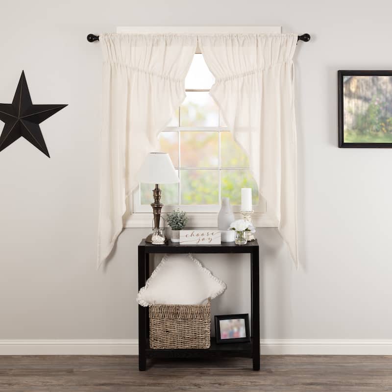 Farmhouse Curtains VHC Cotton Burlap Short Prairie Panel Pair Rod Pocket Cotton Solid Color - Prairie Panel 63x36