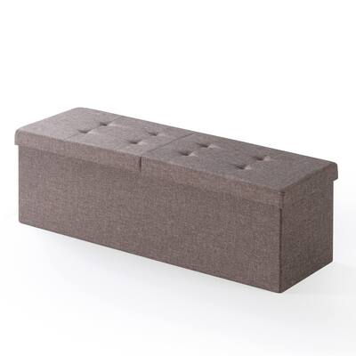 45" Storage Ottoman with SMART LIFT Top, Upholstered Tufted Bench, Foot Rest, Brown, 14.96"D x 44.88"W x 14.96"H