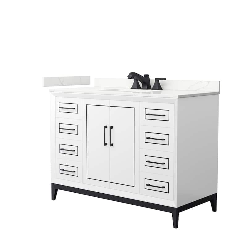 Marlena 48-inch Single Vanity, Quartz Top - White, Black Trim, Giotto Quartz Top