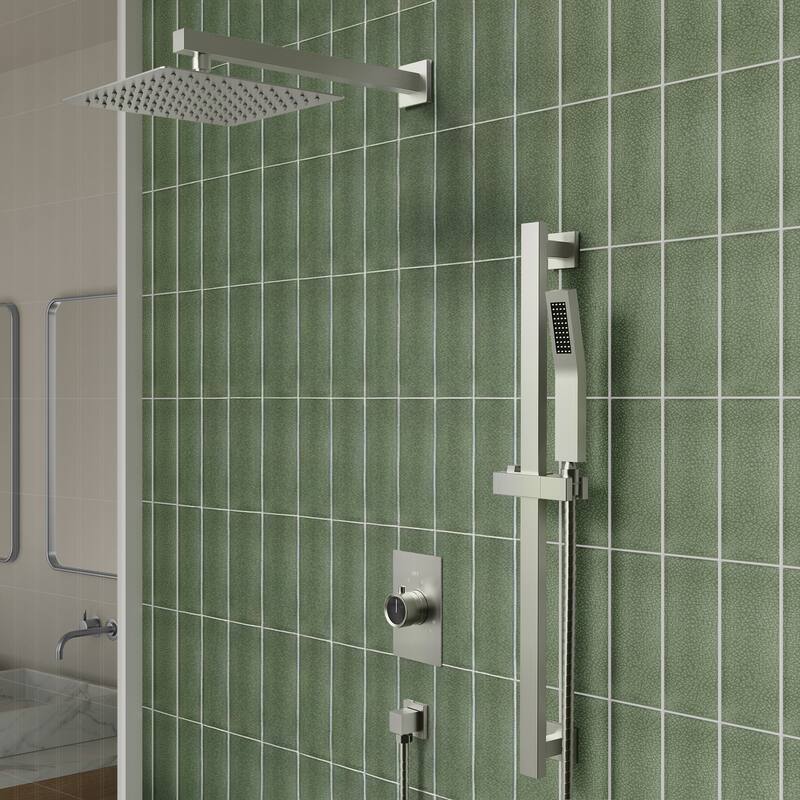 Slide Bar High-Pressure Balancing Shower System 10" Rainfall Shower Head with Handheld Shower - Brushed Nickel