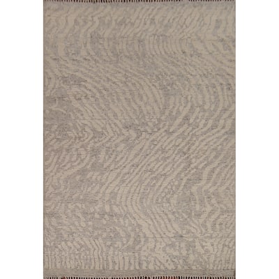 All-Over Moroccan Abstract Area Rug Hand-Knotted Wool Carpet - 8'0"x 10'3"