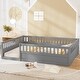 preview thumbnail 12 of 25, Full Floor Bed Frame with Fence, Wood Kids Floor Beds Frame for Bedroom Playroom
