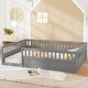 preview thumbnail 3 of 2, Grey Full Size Pine Wood Floor Bed Frame with Fence for Kids' Bedrooms