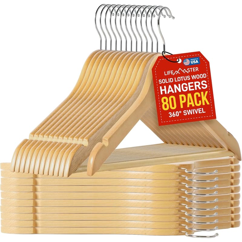 Solid Wooden Hangers for Clothes - Heavy Duty Suit Hanger Set
