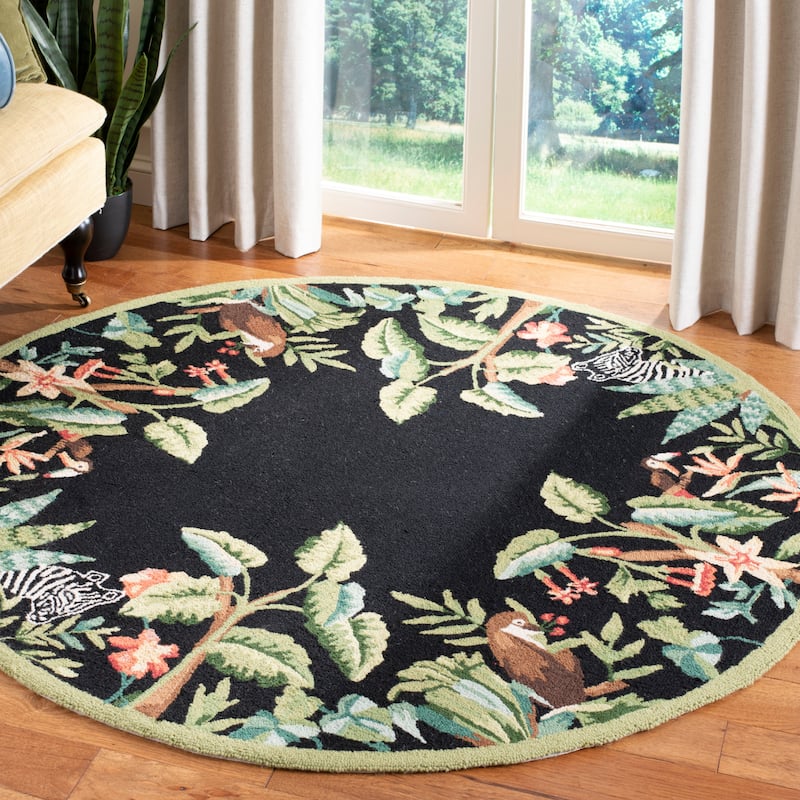 SAFAVIEH Handmade Chelsea Margrieta French Country Wool Rug - 5'6" Round - Black/Green