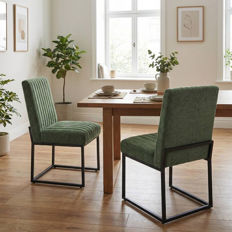 Mid Century Modern Dining Chair with Black Metal Legs