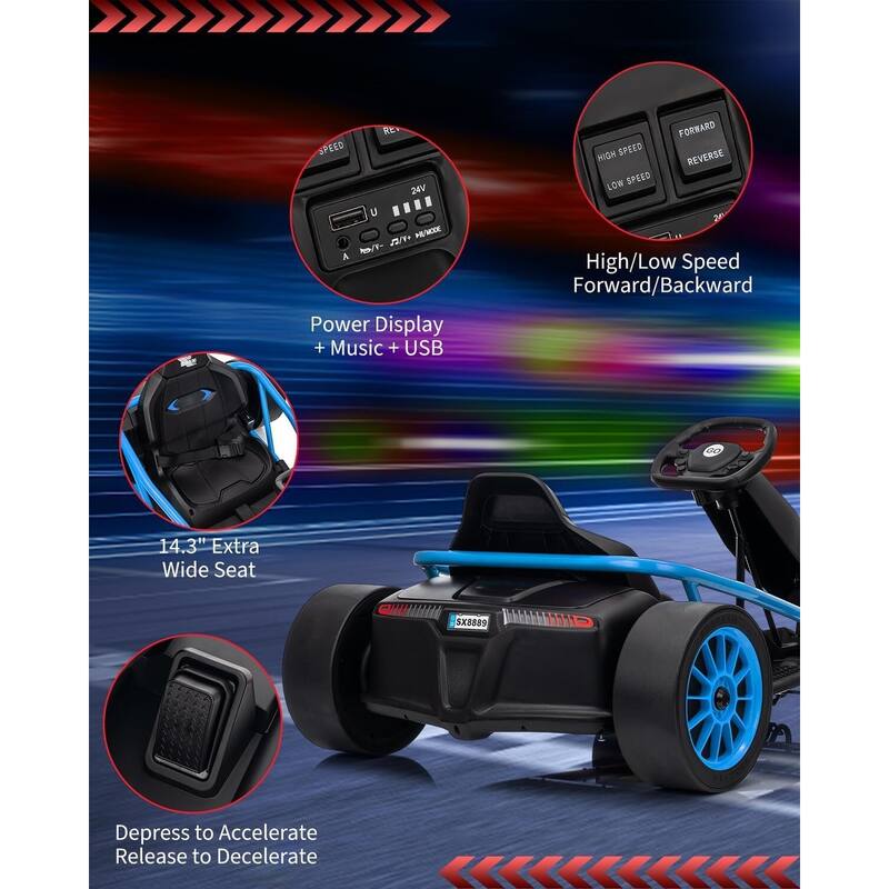 8MPH Fast Drifting Circling Car Ride On Go Kart for Kids Best Gift