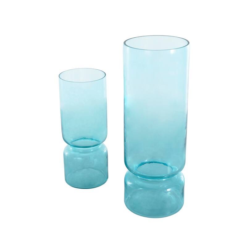 Blue or Green Glass Modern Round Vase (Set of 2)