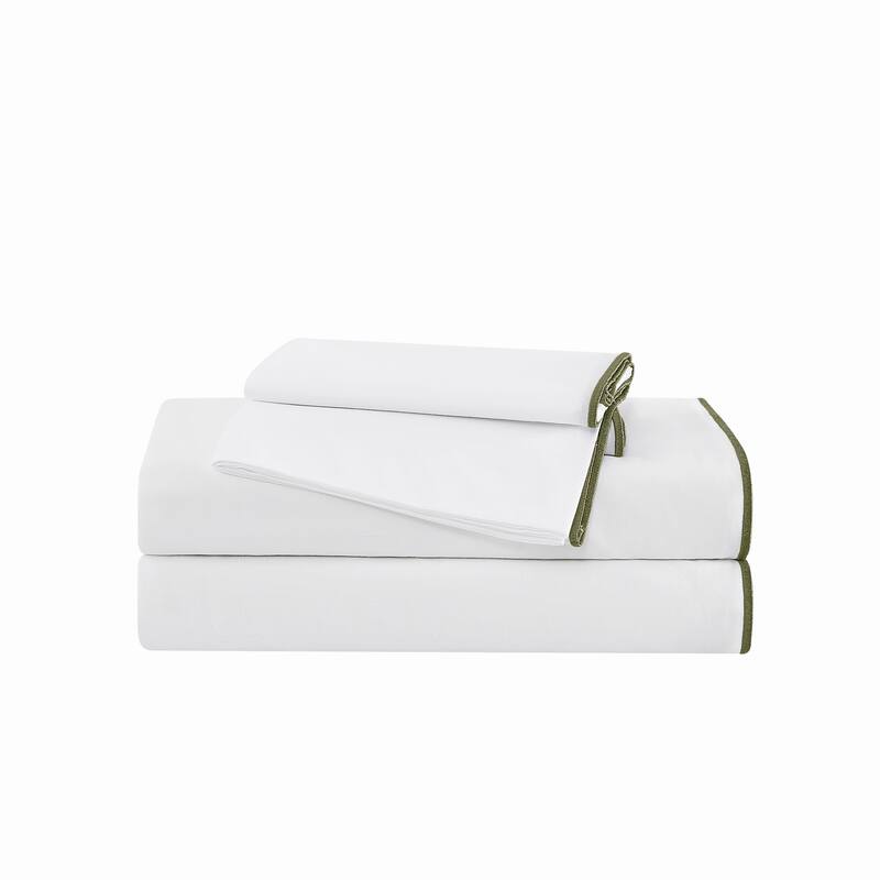 Brooklyn Loom Merrowed Edge 4 Piece Sheet Set - Queen - White/Green