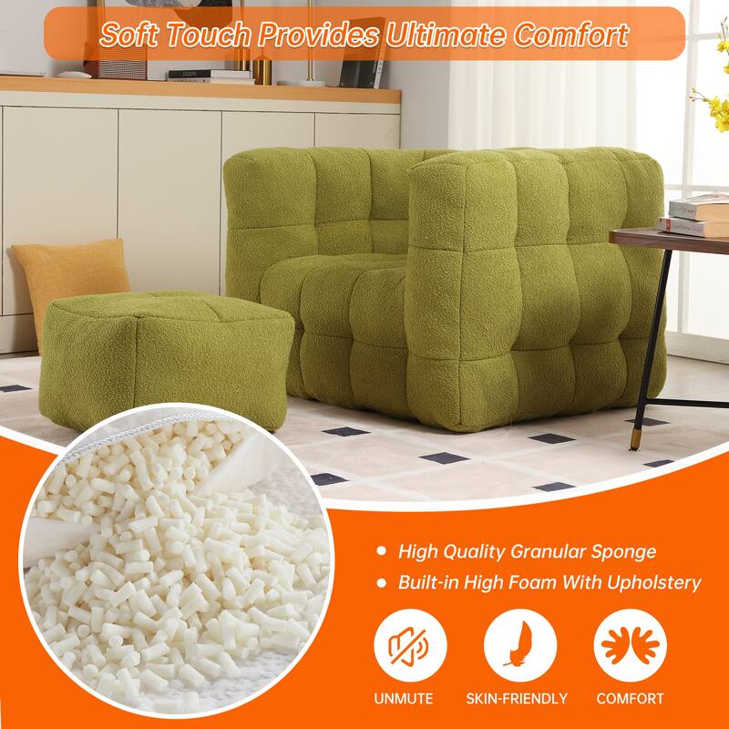 Boucle Upholstered Tufted Modern Non-installation Bean Bag Sofa Chair with Ottoman for Living Room