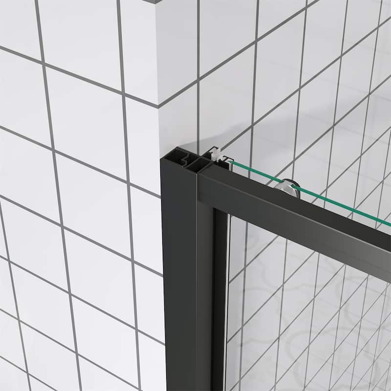 Single Sliding Shower Door Semi-Frameless Shower Glass Panel, 1/4" Clear Tempered Glass