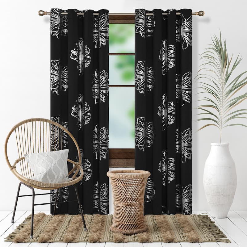 Deconovo Silver Floral Thermal Insulated Curtain Panel Pair(2 Panel)