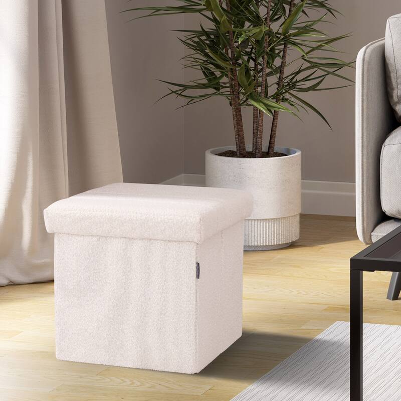 Seville Classics Storage Bench Ottoman, White Boucle - 15.7"W x 15.7"H