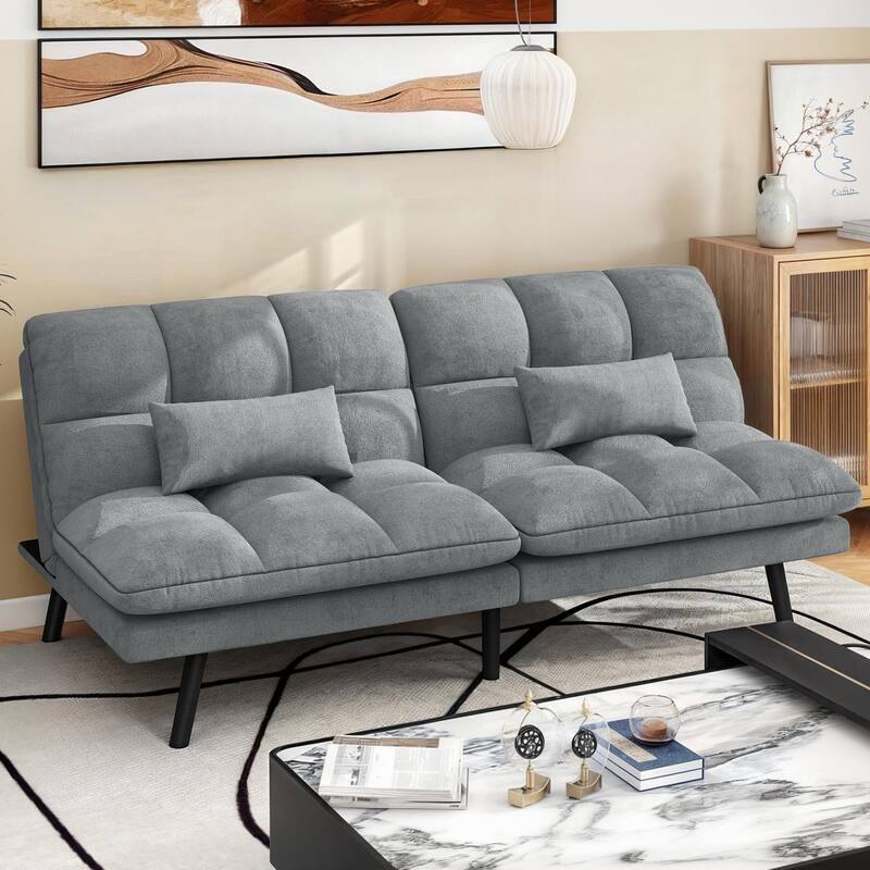 Moasis 70.8" Futon Sofa Bed Convertible Upholstered Couch Sleeper with Reclining Sleeper Split Tufted Back