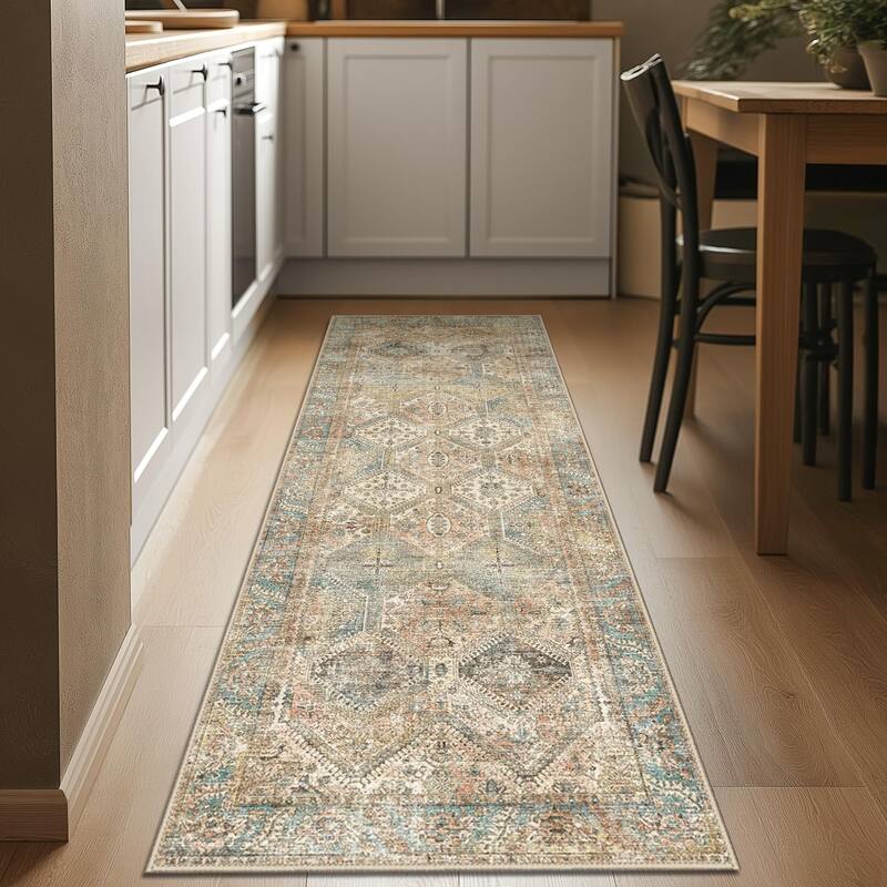 Mcow Vintage Wood-Tone Low-Pile Washable Non-Slip Area Rug