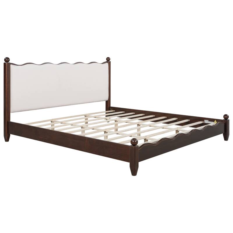 Wood Platform Bed with Upholstered Headboard by Harper&Bright Designs