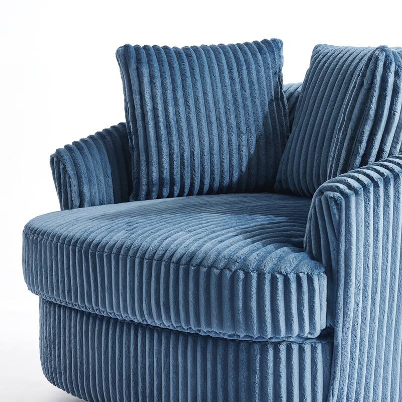 2 Set Oversized 43" W Plush Corduroy Swivel Barrel Chair with Pillows