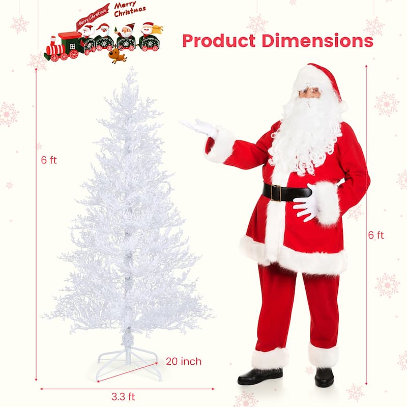 Gymax 6 FT Pre-Lit Artificial Christmas Tree White Hinged Xmas Tree w/