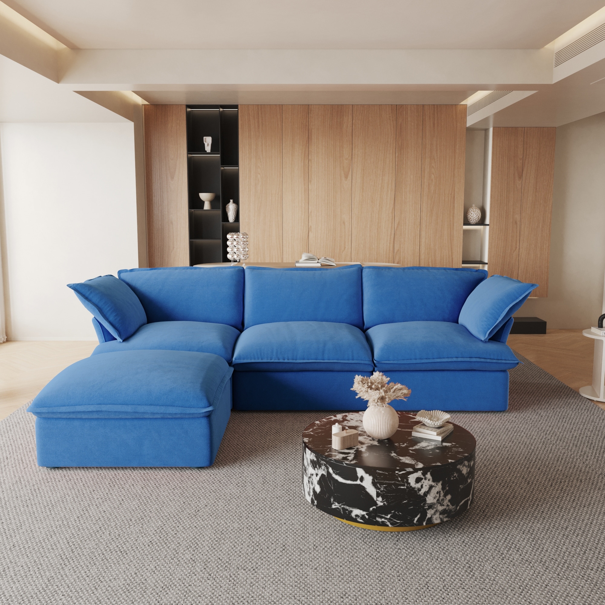 122.82'' Upholstered Sofa, L-shaped Velve Modular Sectional Sofa Couch with Ottoman