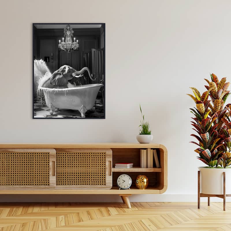 Big Elephant Splash by Niky Rahner Framed Canvas Wall Art