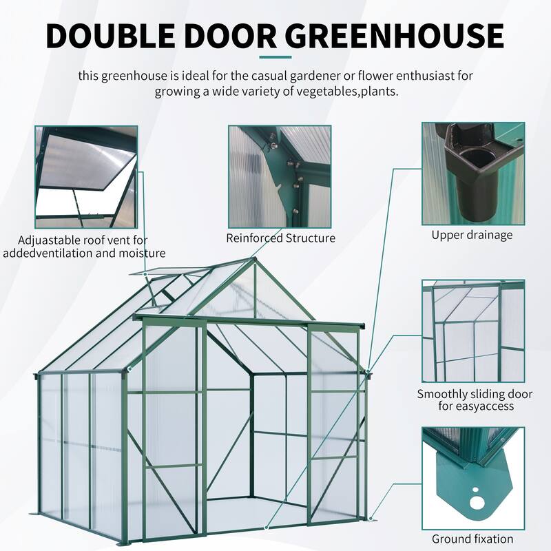 Walk-In Outdoor Greenhouse for Plants Vegetables Flowers with Adjustable Roof Two Sliding Doors - 7.87' x 6.14' x 7.45'