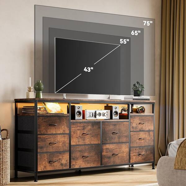 black dresser tv stand GIKPAL Stand, 4 Drawers Dressers for Bedroom TV onmeus timing function to creat different moods and enhance your viewing experience 55 Inch 8-Drawer LED Dresser