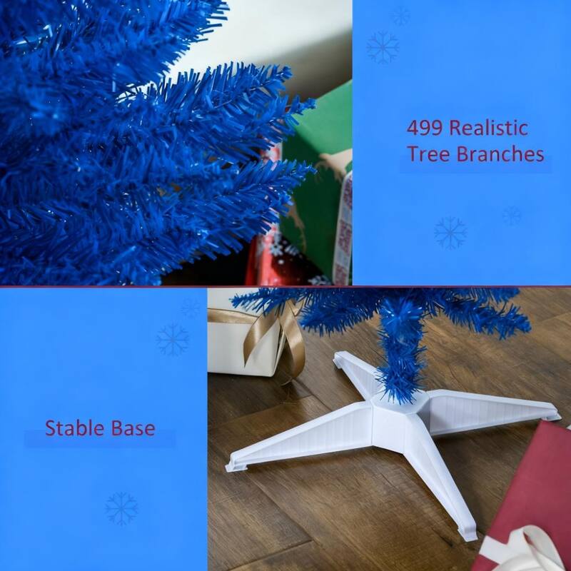 7 Foot Pencil Christmas Tree,Decorated Christmas Tree with Realistic Branch Tips and Plastic Stand - Blue