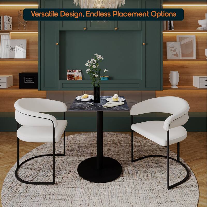 Vail Square Dining Table with 24 in. MDF Tabletop in Black Stainless Steel Round Pedestal Base Accent Kitchen Table