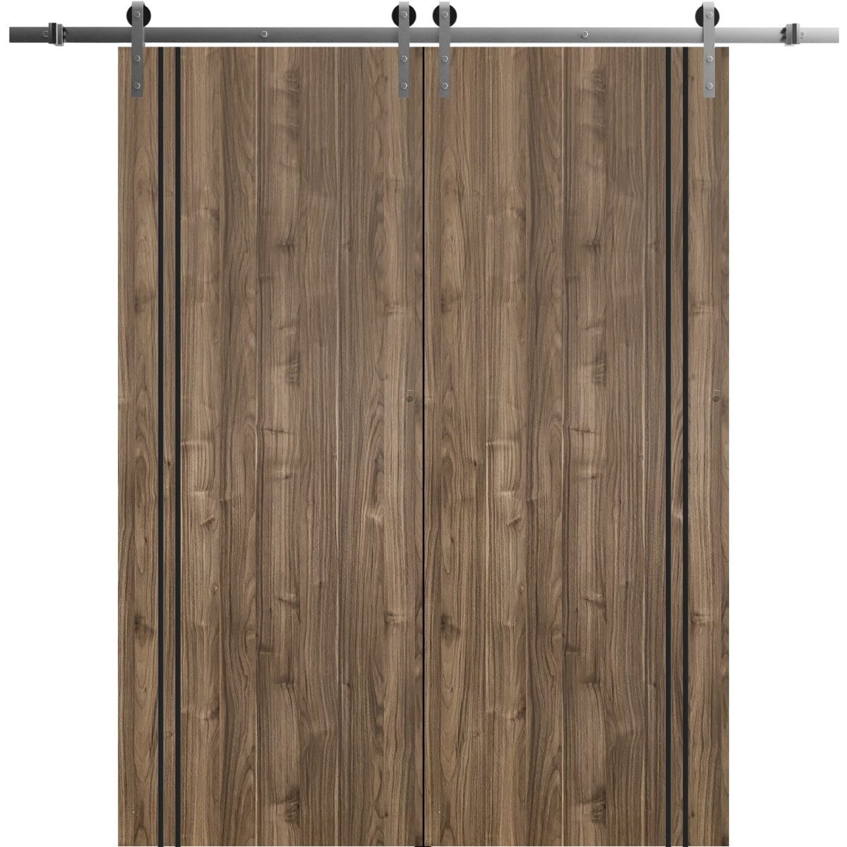 SartoDoors Planum 0016 | Closet Door Double Barn Door | Solid Wood | Hardware Set | 36x80, Walnut Bedroom Door Bathroom Door