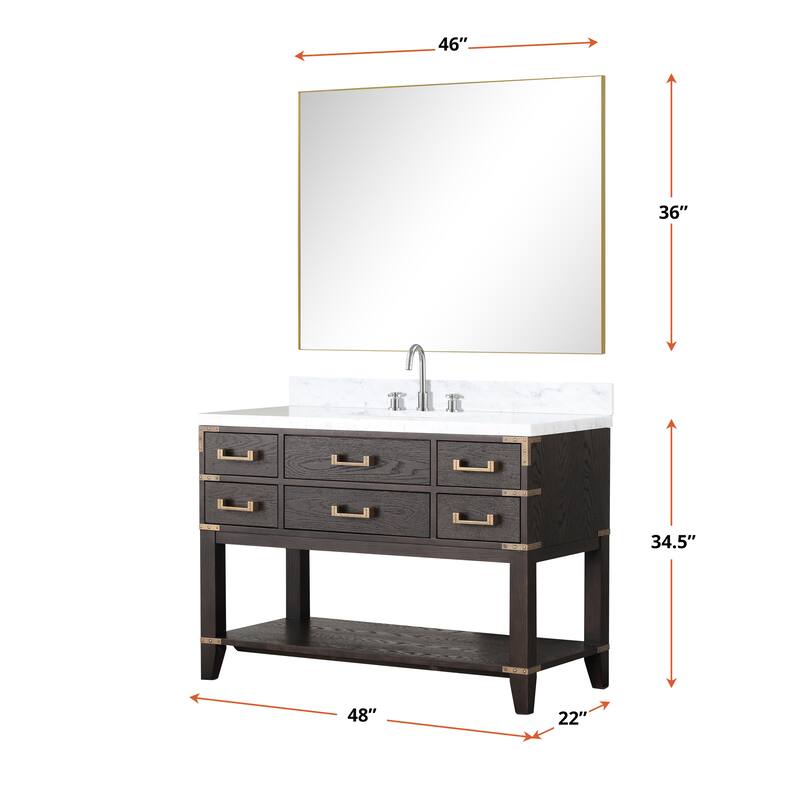 Lexora Norwalk Bath Vanity, Carrara Marble Top, Faucet Set, and Mirror