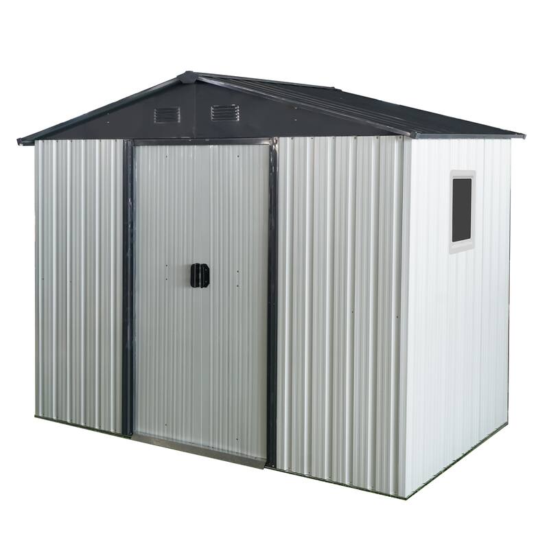8 ft x 4 ft Outdoor Metal Storage Shed with Window and Metal Foundation for Backyard, Patio, Lawn