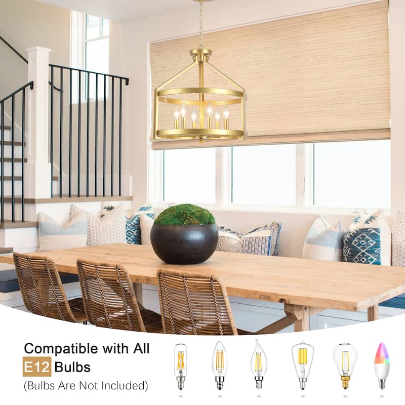 6- Light 20.3" Dimmable Modern Farmhouse Round Cage Chandelier for Dining Room Foyer - N/A