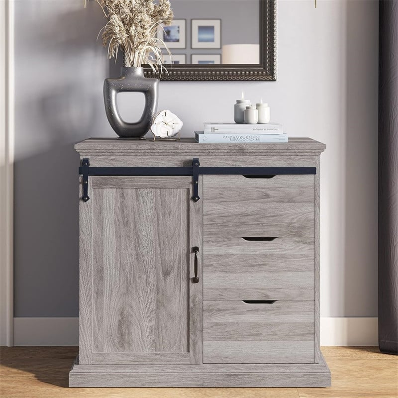 Sideboard Buffet Cabinet - 15.7"D x 31.5"W x 31.8"H - Grey