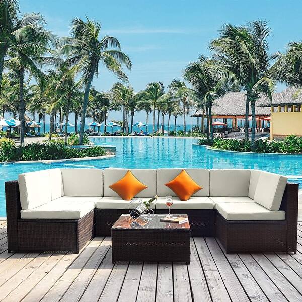 Shop Merax 7 Piece Outdoor Patio Rattan Sectional Sofa Set Overstock 31109446