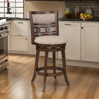 Gary 24 Inch Swivel Counter Stool, Cushioned Seat, Open Back, Cherry ...