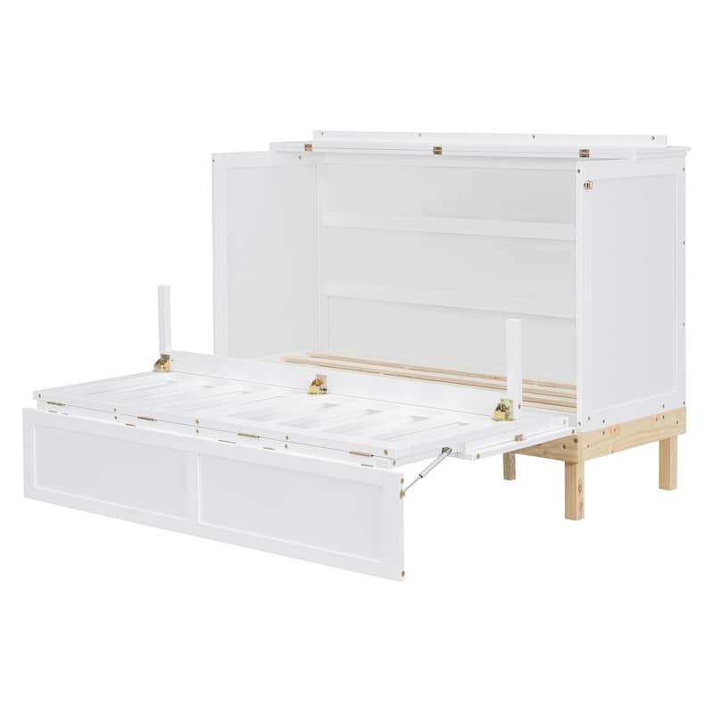 Queen Size Wood Murphy Bed with Storage Drawer and Dual-Mode Design