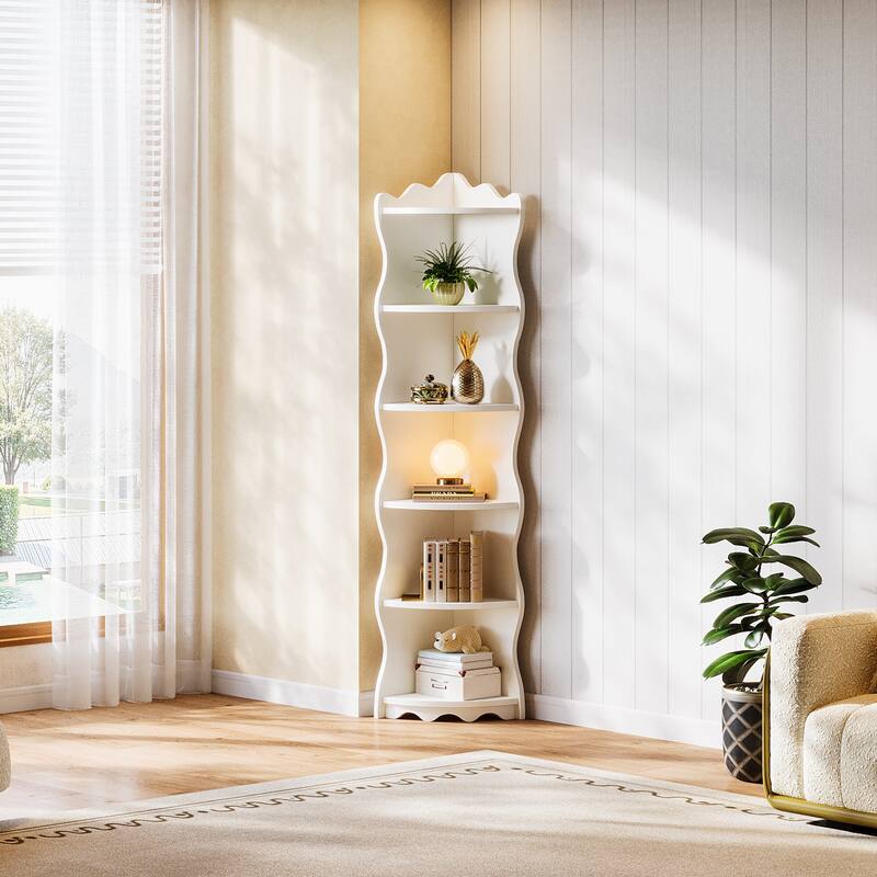 6-Tier Corner Shelf, 70.8 Inch Tall Corner Bookcase and Bookshelves