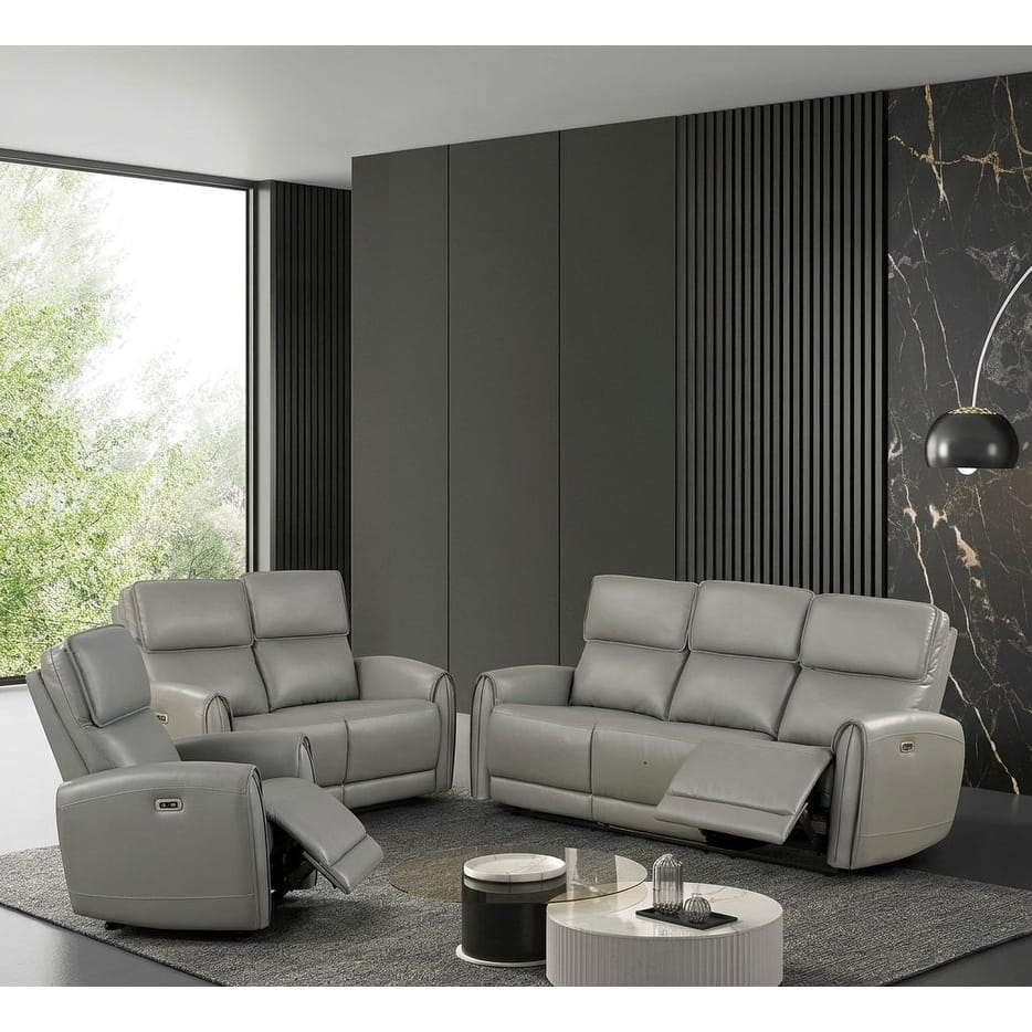 Contemporary Gray Finish Power Recliner Sofa Set USB Ports