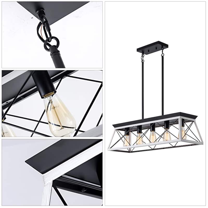 5-Light Metal Solid Ceiling Lights Industrial Kitchen Island Pendant Light Fixture