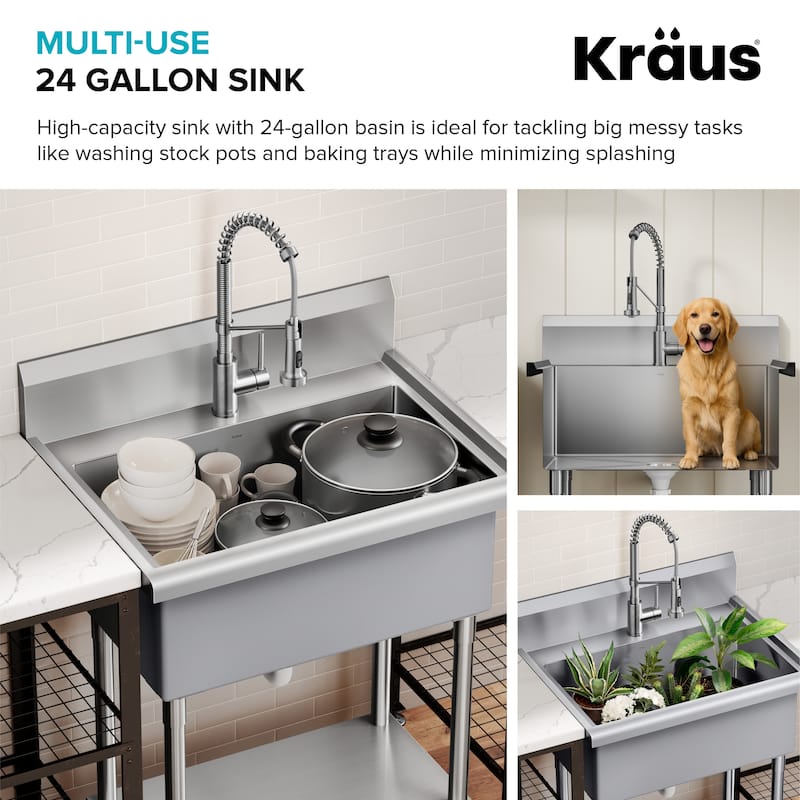 KRAUS Standart Pro 32 in. Stainless Steel 1-Bowl Laundry Utility Sink