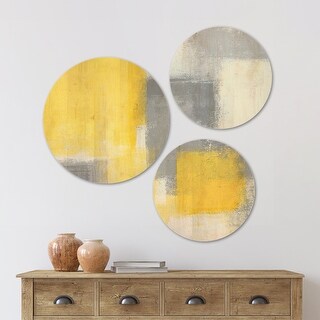 Designart 'Grey and Yellow Blue Abstract XXI' Modern Wood Wall Art Set ...