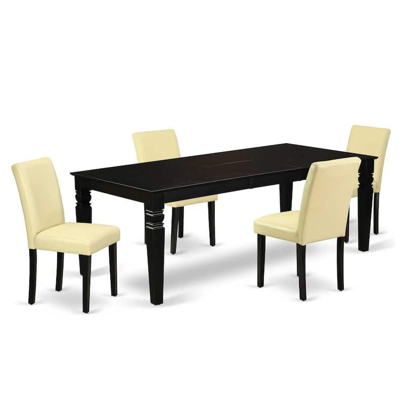 Boho Dining Set 66-84 Inch Table & 4 Chairs - Eggnog PU Leather - Beachy Farmhouse Style